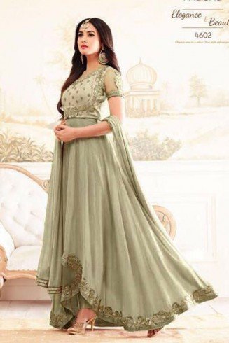 Green Semi Stitched Anarkali Suit Indian Party Dress