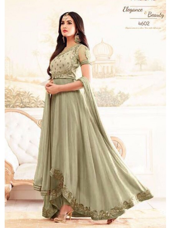 Green Semi Stitched Anarkali Suit Indian Party Dress