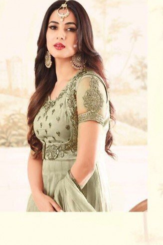 Green Semi Stitched Anarkali Suit Indian Party Dress