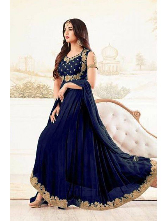 NAVY BLUE WEDDING WEAR INDIAN ANARKALI DRESS