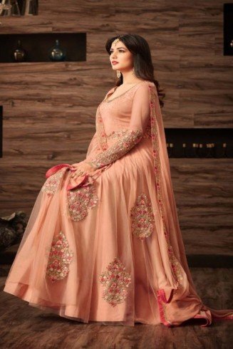  Peach Wedding Wear Indian Anarkali Dress