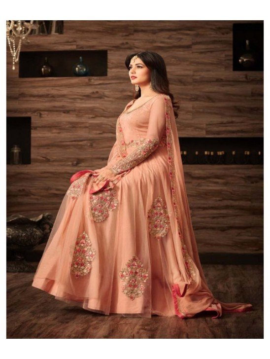 Peach Wedding Wear Indian Anarkali Dress