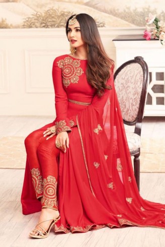 Red Reception Anarkali Suit Embroidered Slit Dress