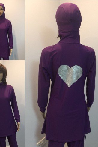 Stunning Long Sleeve Muslim Islamic Full Cover Purple Costume Modest Swimwear Burkini