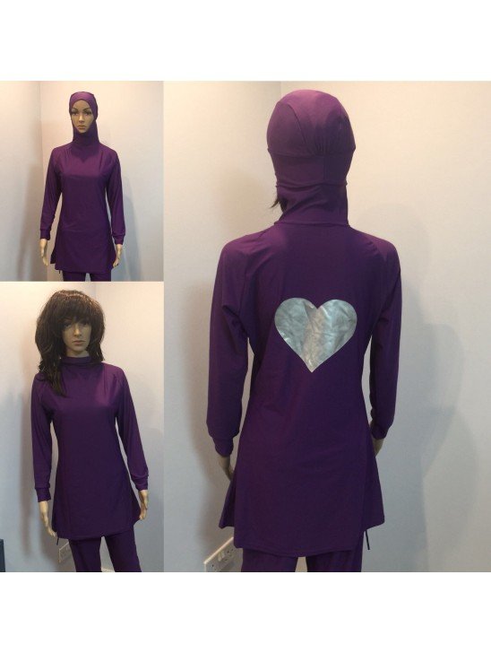 Stunning Long Sleeve Muslim Islamic Full Cover Purple Costume Modest Swimwear Burkini
