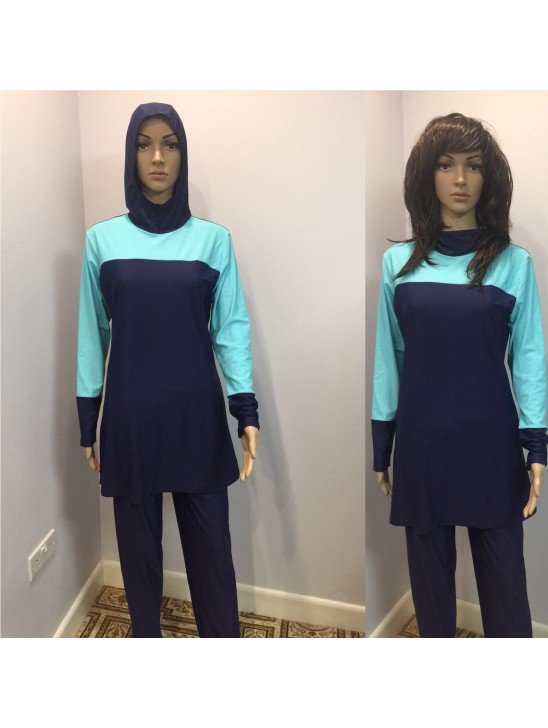Women s Long Sleeve Muslim Islamic Full Cover Navy Blue Costume Modest Swimwear Burkini