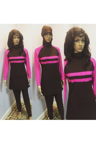 Pink Long Sleeve Muslim Islamic Full Cover Black Costume Modest Swimwear Burkini