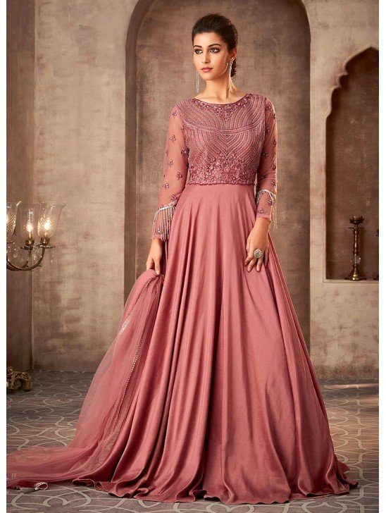 Rose Pink Indian Pakistani Style Wedding Maxi Gown