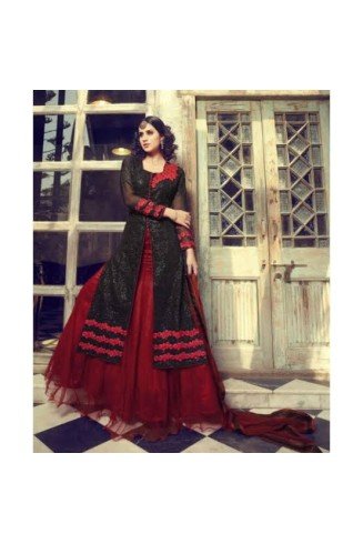 Black and Red Mohini Wedding Anarkali Lehenga Dress