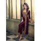 PLUM EMBROIDERED VELVET ETHNIC DRESS (COMES WITH GOLD TROUSER)