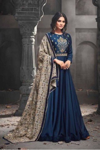 TEAL BLUE SILK EMBROIDERED ASIAN WEDDING GOWN (2 weeks delivery)