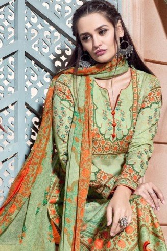 Green Orange Summer Cotton Dress Salwar Suit