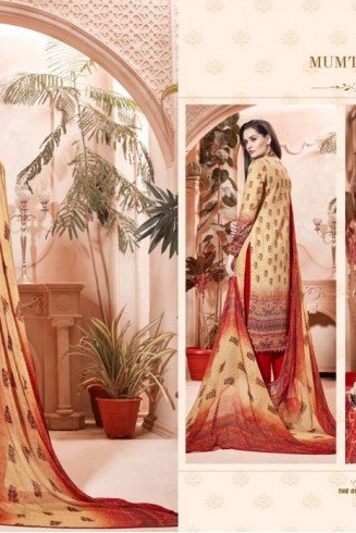 306 YELLOW AND RED CAMBRIC COTTON AND LAWN SALWAR SUIT