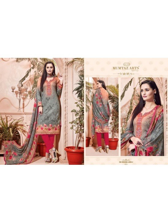 Grey Red Cotton Dress Pakistani Lawn Salwar Suit