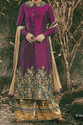 Purple Indian Bhagalpuri Floor Length Party Wear Anarkali Suit 