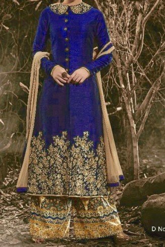 Royal Blue Indian Bhagalpuri Floor Length Party Wear Anarkali Suit 