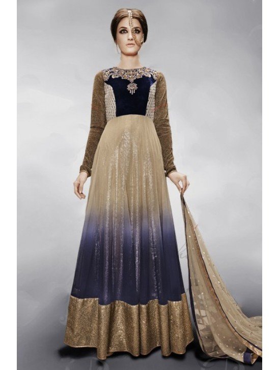 Gold and Blue Indian Wedding Bridal Gown