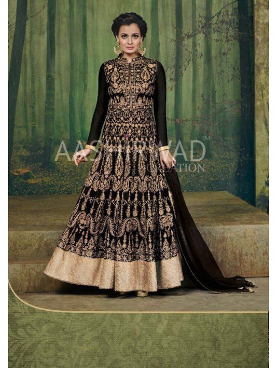 BLACK INDIAN DESIGNER PARTY WEAR ANARKALI SUIT