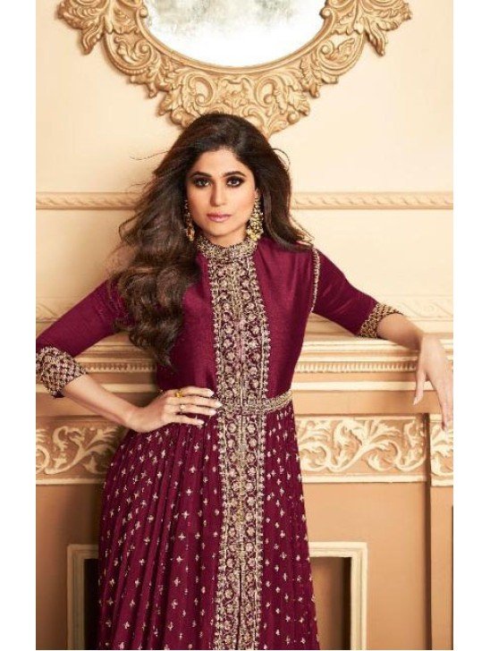 Maroon Indian Designer Party Wear Front Slit Anarkali Dress