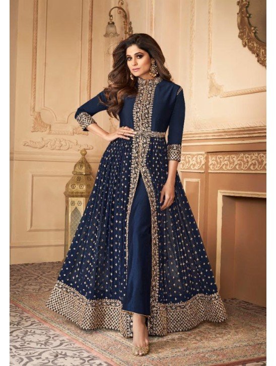 Navy Blue Desi Indian Slit Style Party Dress