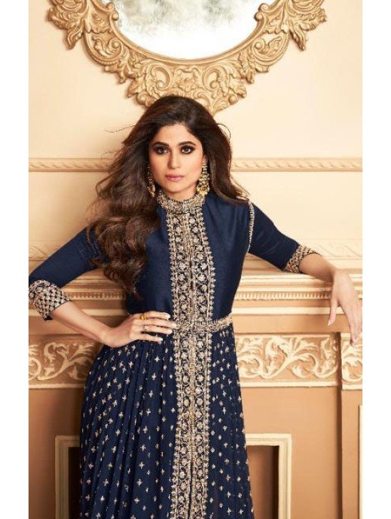 Navy Blue Desi Indian Slit Style Party Dress