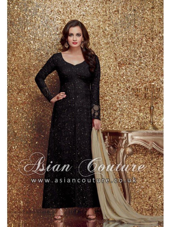 BLACK DIA MIRZA HEAVY EMBROIDERED SALWAR KAMEEZ