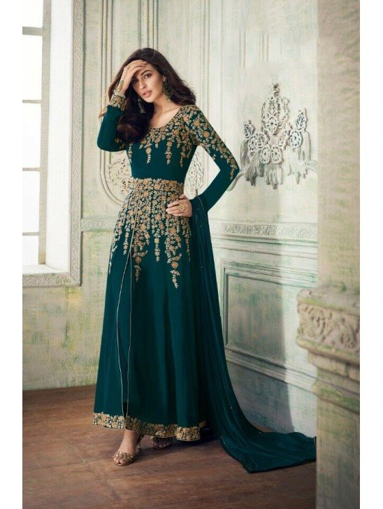 TEAL BLUE SUMMER PARTY WEAR INDIAN GEORGETTE DRESS