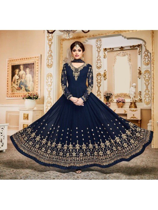 NAVY BLUE AASHIRWAD WEDDING WEAR ANARKALI DRESS