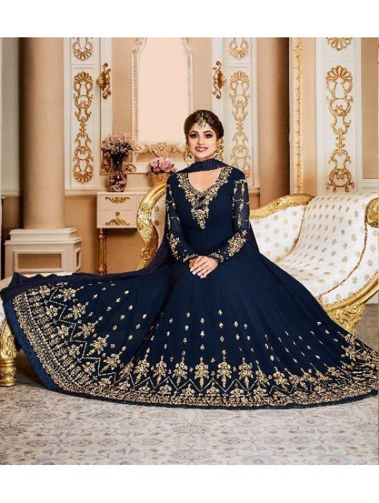 NAVY BLUE AASHIRWAD WEDDING WEAR ANARKALI DRESS