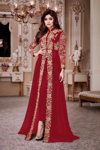 RED INDIAN DESIGNER SLIT STYLE ANARKALI SUIT 