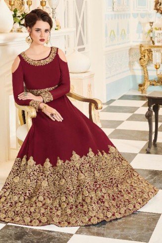 MAROON INDIAN & PAKISTANI BRIDAL WEDDING WEAR ANARKALI SUIT 