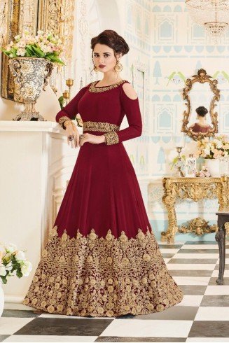 MAROON INDIAN & PAKISTANI BRIDAL WEDDING WEAR ANARKALI SUIT 