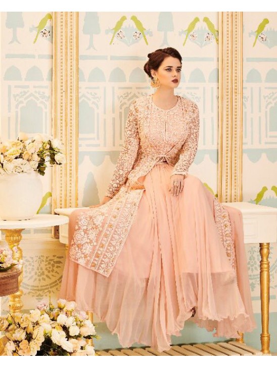 LIGHT PEACH INDIAN & PAKISTANI BRIDAL WEDDING WEAR ANARKALI SUIT