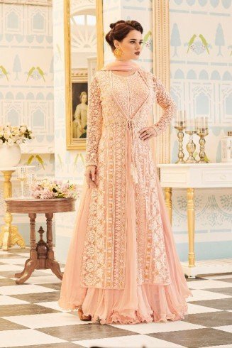 LIGHT PEACH INDIAN & PAKISTANI BRIDAL WEDDING WEAR ANARKALI SUIT 