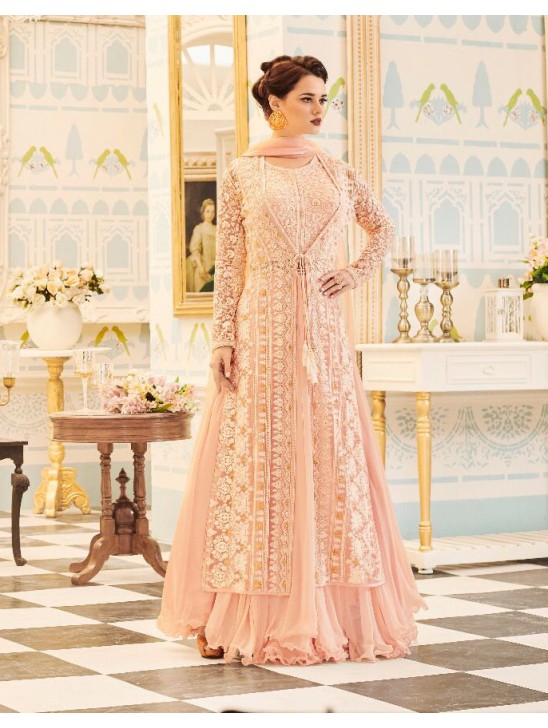 LIGHT PEACH INDIAN & PAKISTANI BRIDAL WEDDING WEAR ANARKALI SUIT