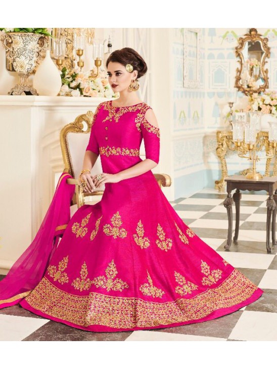 BRIGHT PINK INDIAN & PAKISTANI BRIDAL WEDDING WEAR ANARKALI SUIT