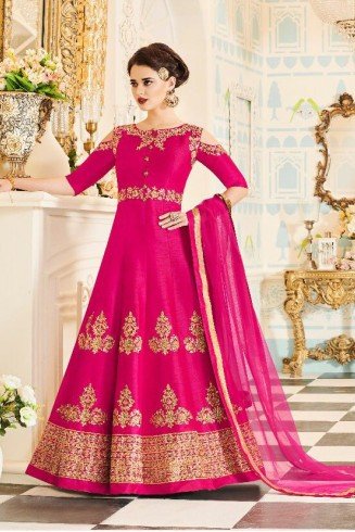 BRIGHT PINK INDIAN & PAKISTANI BRIDAL WEDDING WEAR ANARKALI SUIT 