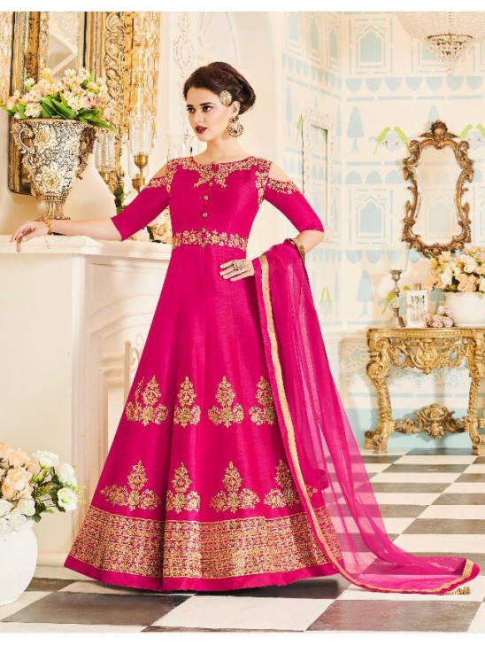 BRIGHT PINK INDIAN & PAKISTANI BRIDAL WEDDING WEAR ANARKALI SUIT