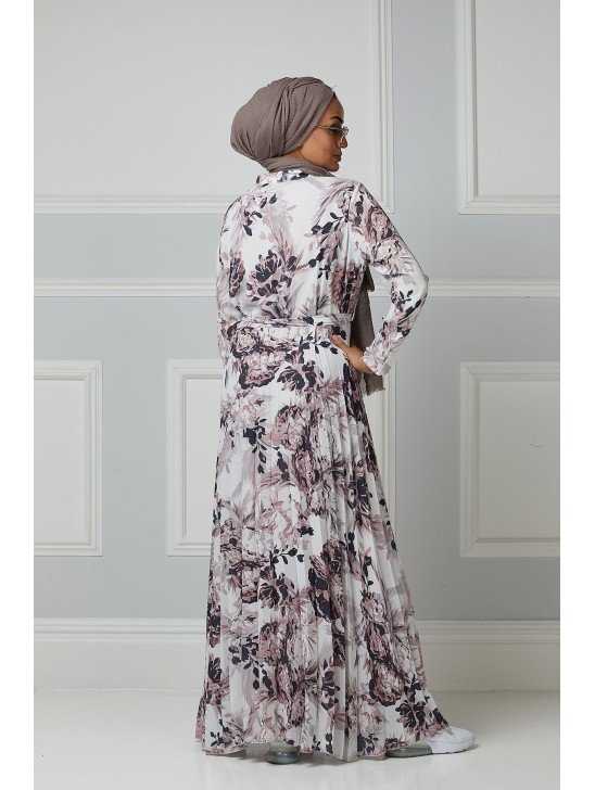 White Floral Printed Designer Maxi Style Abaya