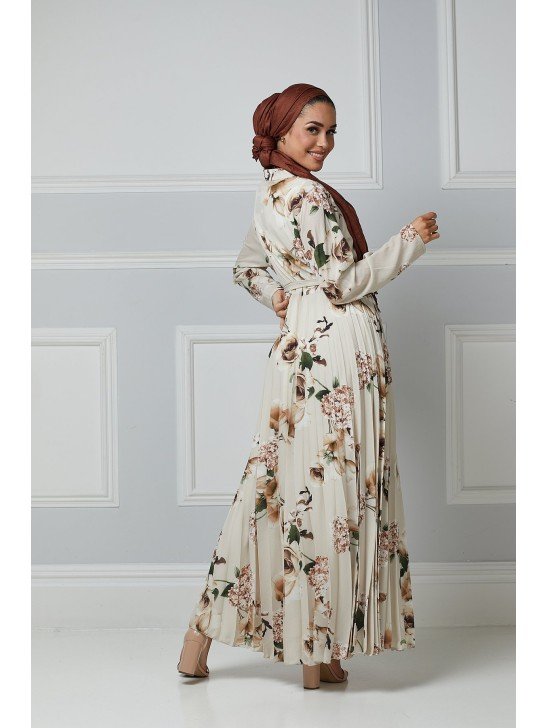 Cream Floral Classic Abaya