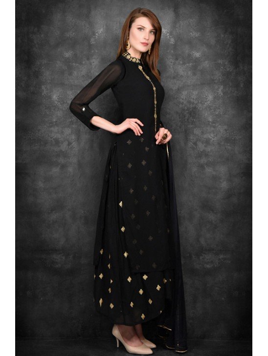 Black Ethnic Festive Style Readymade Designer Gharara Dress