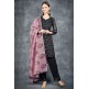 Black Floral Printed Shirt & Shalwar With Organza Dupatta