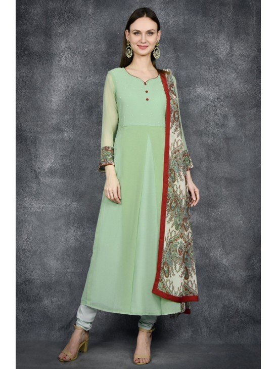 Biscay Green A Line Churidar Suit