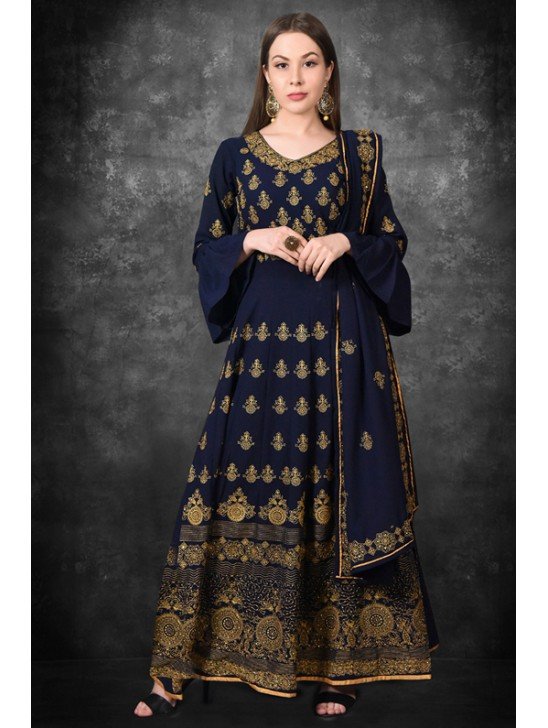 Blue Anarkali Dress Party Wedding Designer Wear