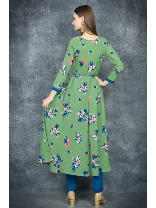 Ultramarine Green Floral Printed Pakistani Anarkali Suit