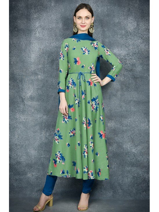 Ultramarine Green Floral Printed Pakistani Anarkali Suit