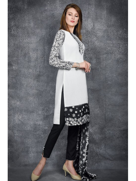 BRILLIANT WHITE & BLACK PRINTED SALWAR KAMEEZ