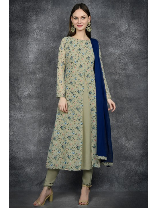 Beige Front Slit Readymade Salwar Kameez