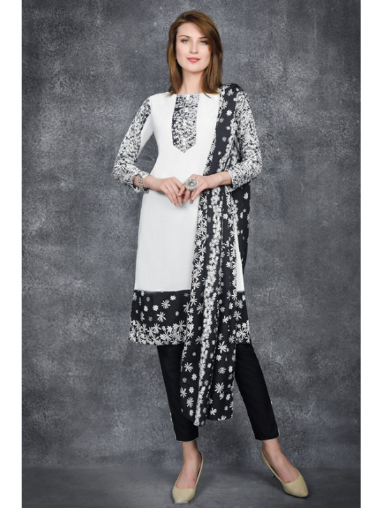 BRILLIANT WHITE & BLACK PRINTED SALWAR KAMEEZ