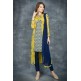 Navy Blue & Sunlight Yellow Georgette Jacket Suit